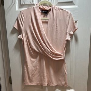 DKNY Pink Asymmetrical Wrap Blouse Short Sleeve